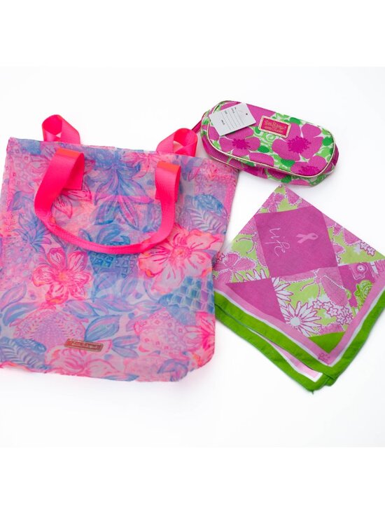 Lilly Pulitzer Accessories - Lilly Pulitzer Tote & Breast Cancer Scarf Bundle + NWT Estee Lauder Cosmetic Bag